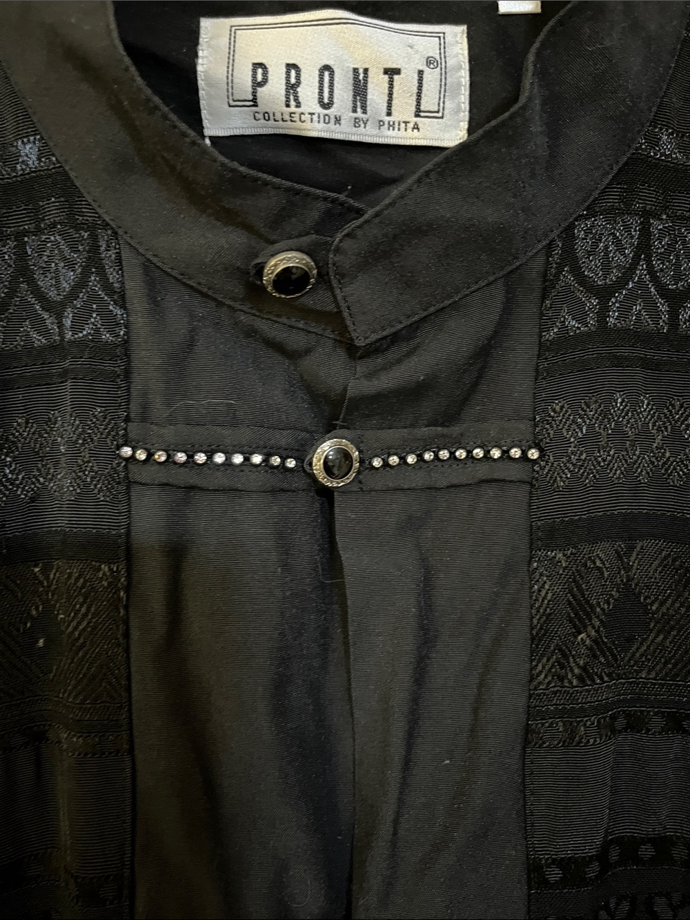 Pronti Men's Black Lace-Detail Dress Shirt